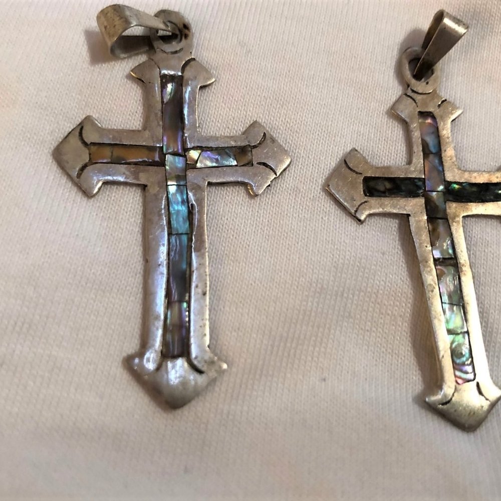2 Vintage Mexican Sterling Silver Cross Pendants